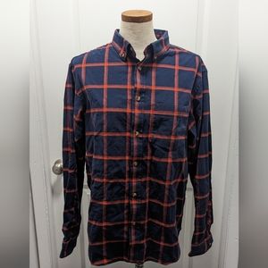 Men's Old Navy long sleeve Navy blue and orange plaid shirt -size L